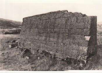 Lead Mine ruins, Glengonnar, 2025. Lith print on expired stippled bromide paper. (3 1/2" x 5 1/5").