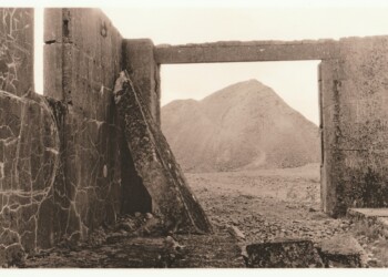 New Glencrieff Mine ruins and bing, 2025. Lith print on expired RC VC paper. (8"x10").