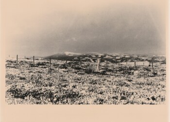 Fence and distant muirburn, Wanlock Dod, 2025. Silver print on expired RC bromide paper. (8"x10").