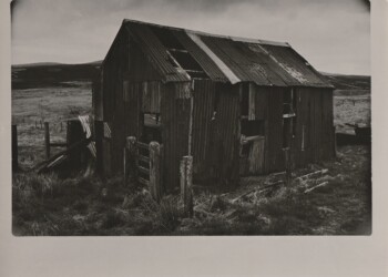 Field hut near Leadhills, 2026. Sorrel based developer print on expired Jessops RC VC Glossy 8"x10" paper.